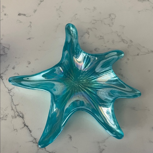 Blue and Teal Glass Starfish and Shell trinket set - Picture 3 of 5